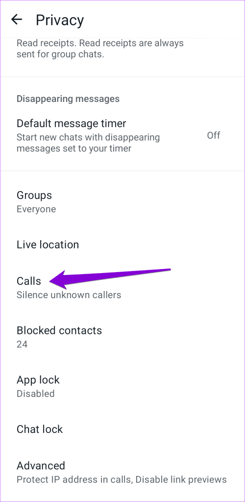 WhatsApp Calls Settings on Android