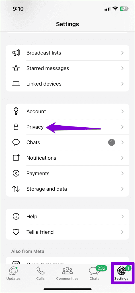 WhatsApp Privacy Settings on iPhone